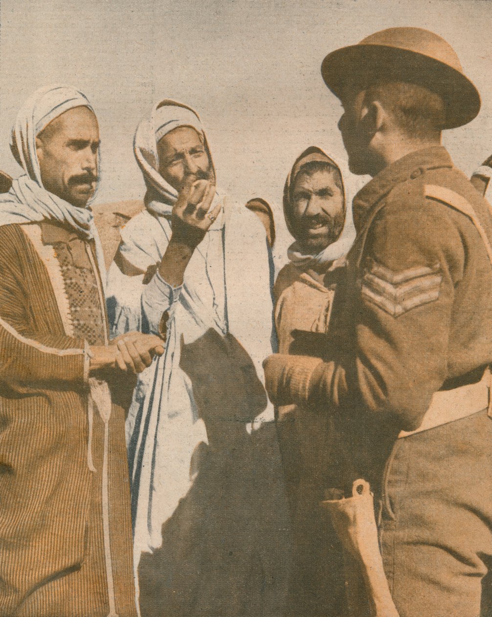 Tunezyjscy Arabowie witają brytyjskiego sierżanta w Chaouach, 1943 autorstwa Unbekannt