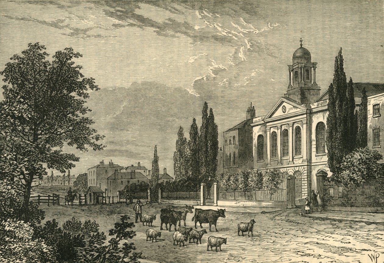 Turnpike na Hampstead Road i St. James Church, 1820, c1876. autorstwa Unbekannt