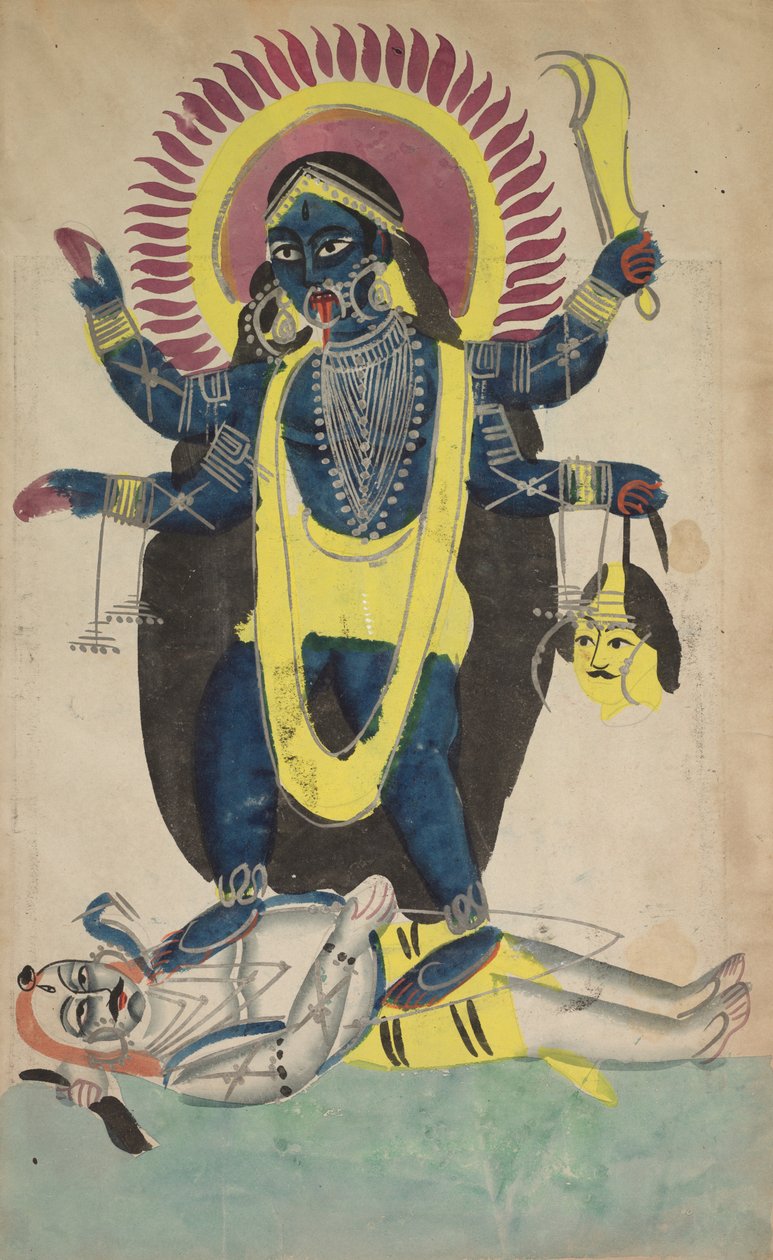 Dwa aspekty Kali: Kali tańczy na Śiwie, c. 1880 - 1890. autorstwa Unbekannt