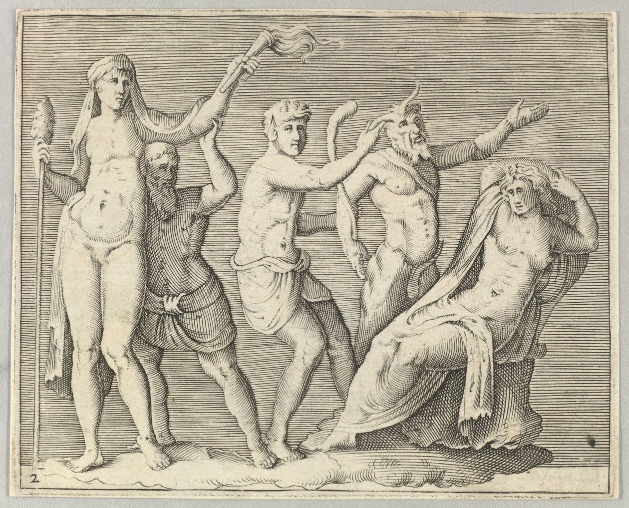 Dwie postacie, faun i satyr zbliżają się do leżącej kobiety 1599-1622. autorstwa Unbekannt
