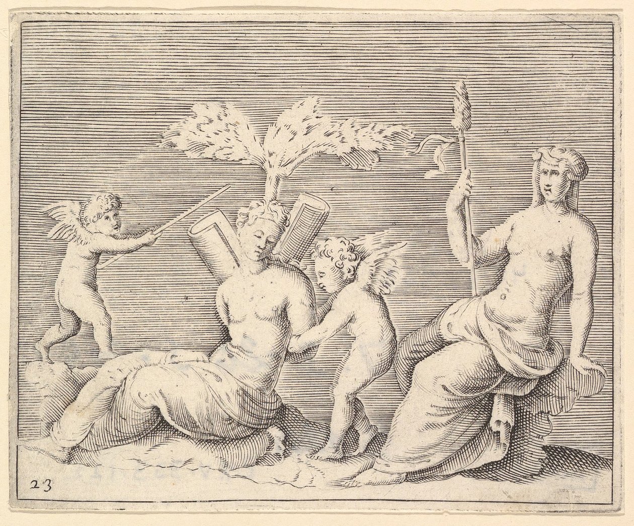 Dwie kobiety i dwa amorki, wydana ok. 1930 r. 1599-1622. autorstwa Unbekannt