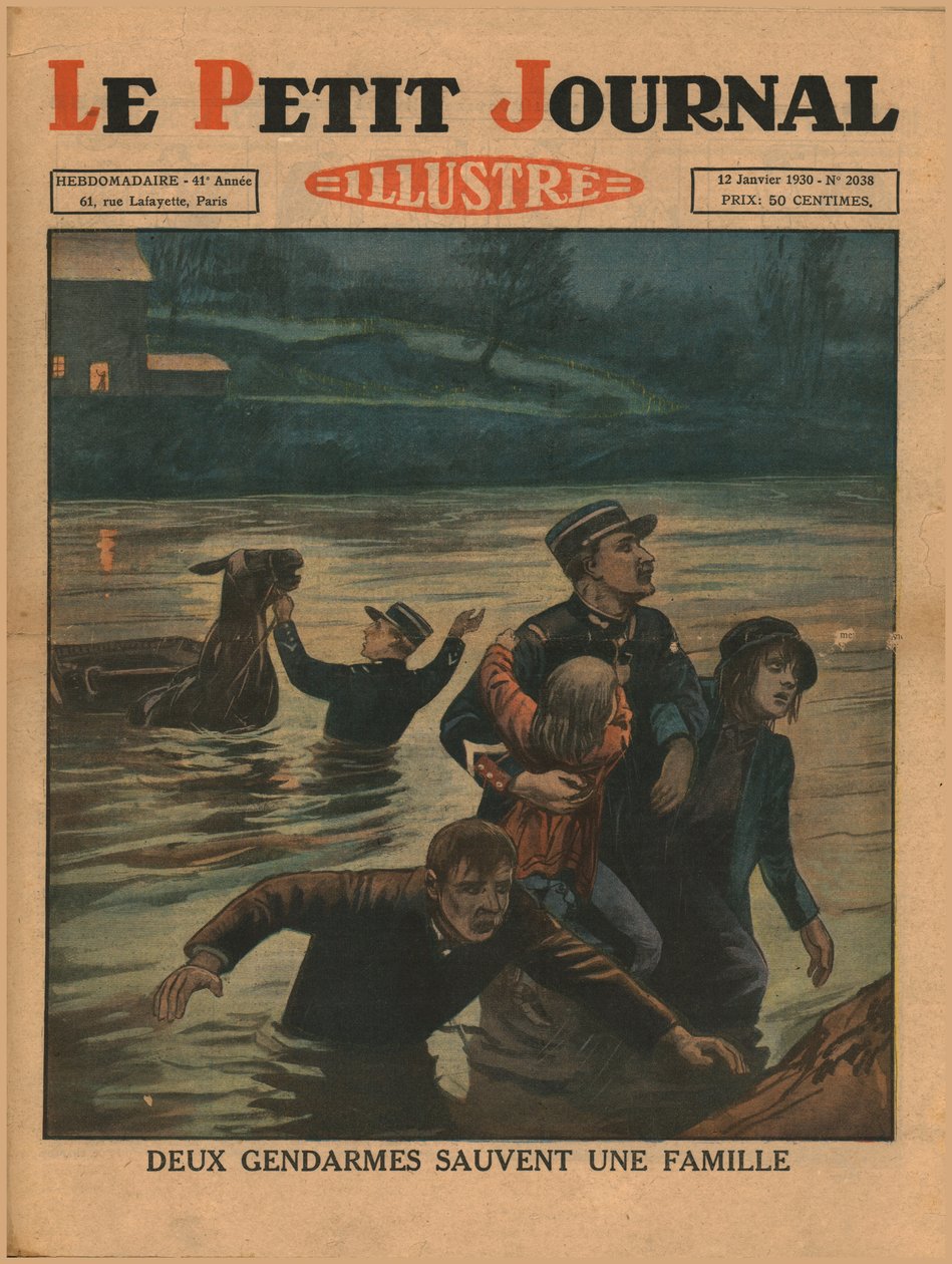 Dwóch policjantów ratuje rodzinę, 1930. autorstwa Unbekannt