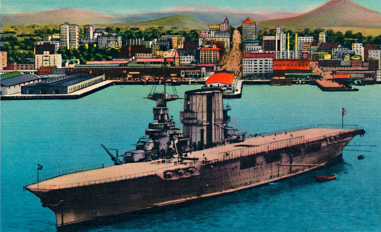Lotniskowiec US Navy w Anchor u stóp Broadwayu. San Diego, Kalifornia, ok. 1941 r. autorstwa Unbekannt