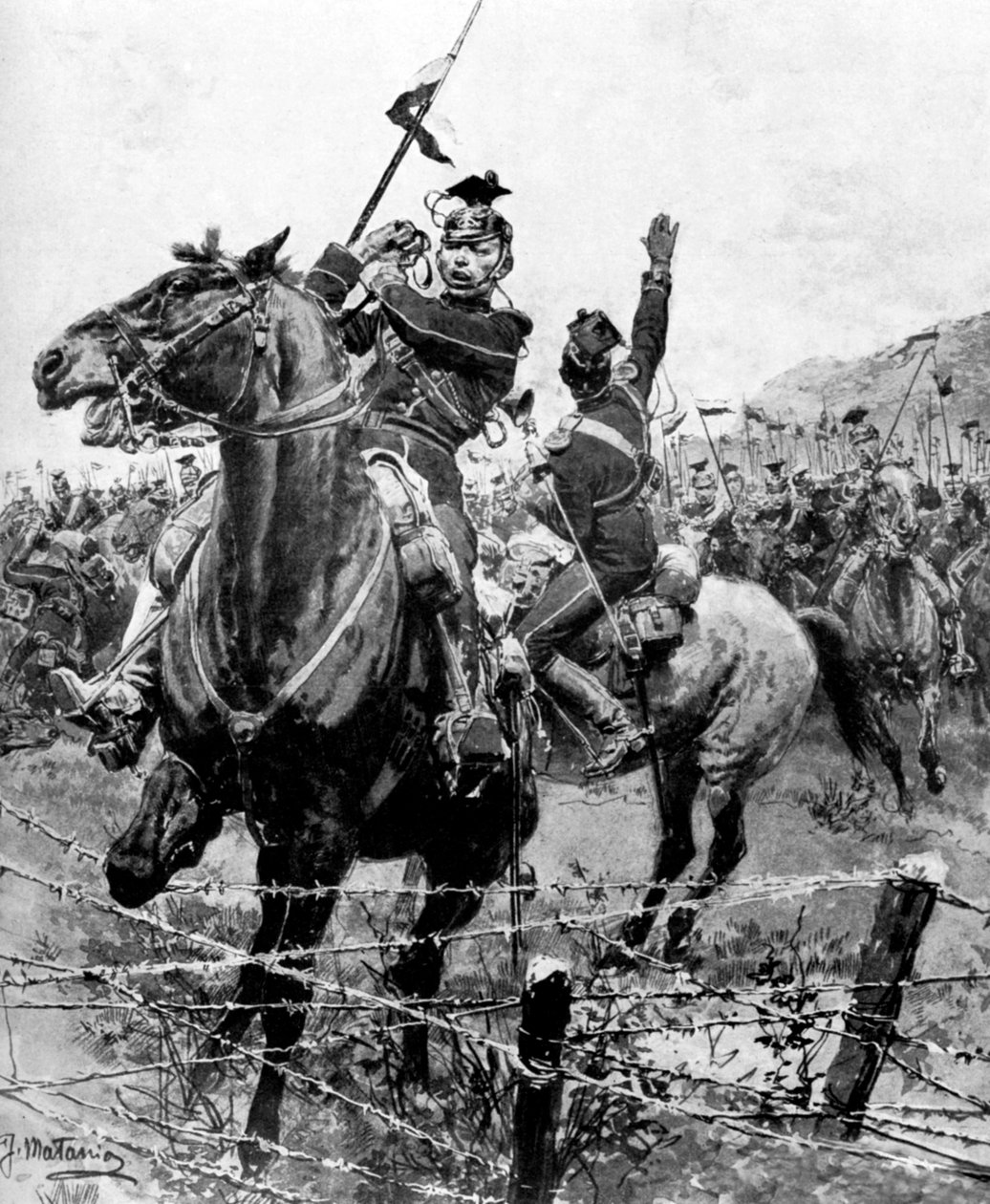 Ułani sprawdzeni drutem kolczastym pod Liege, Belgia, I wojna światowa, 1914 autorstwa Unbekannt
