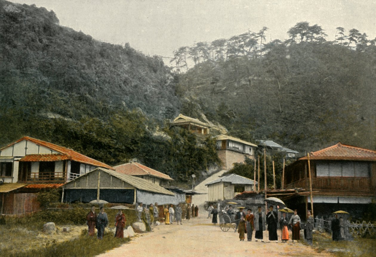 Rue A Nunobiki, P-less Kobe, niższy członek Nunobiki, niedaleko Kobe, 1900. autorstwa Unbekannt
