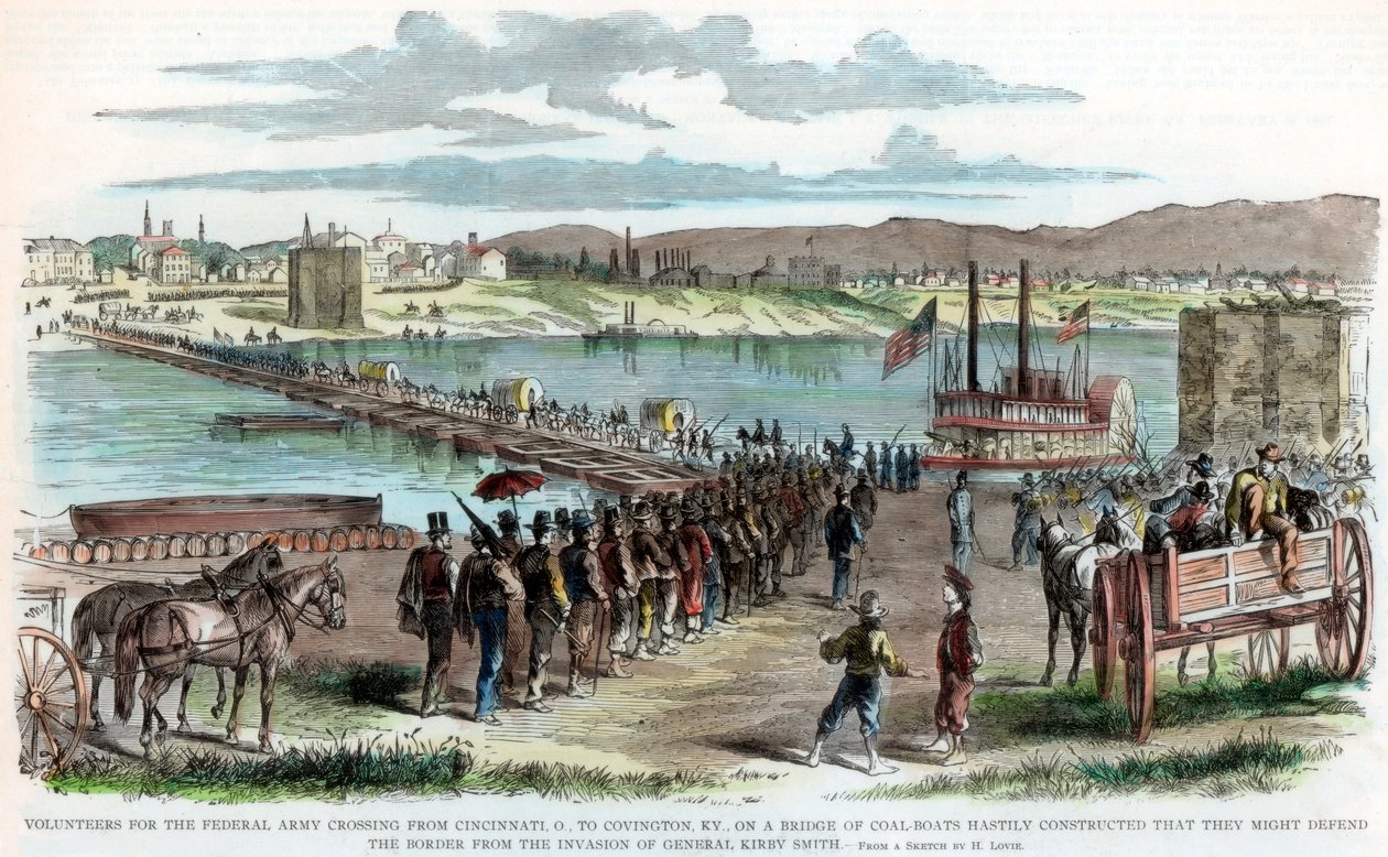 Wolontariusze Unii przekraczający rzekę Ohio, Cincinnati, Ohio, wojna secesyjna, ok. 1862 r. autorstwa Unbekannt