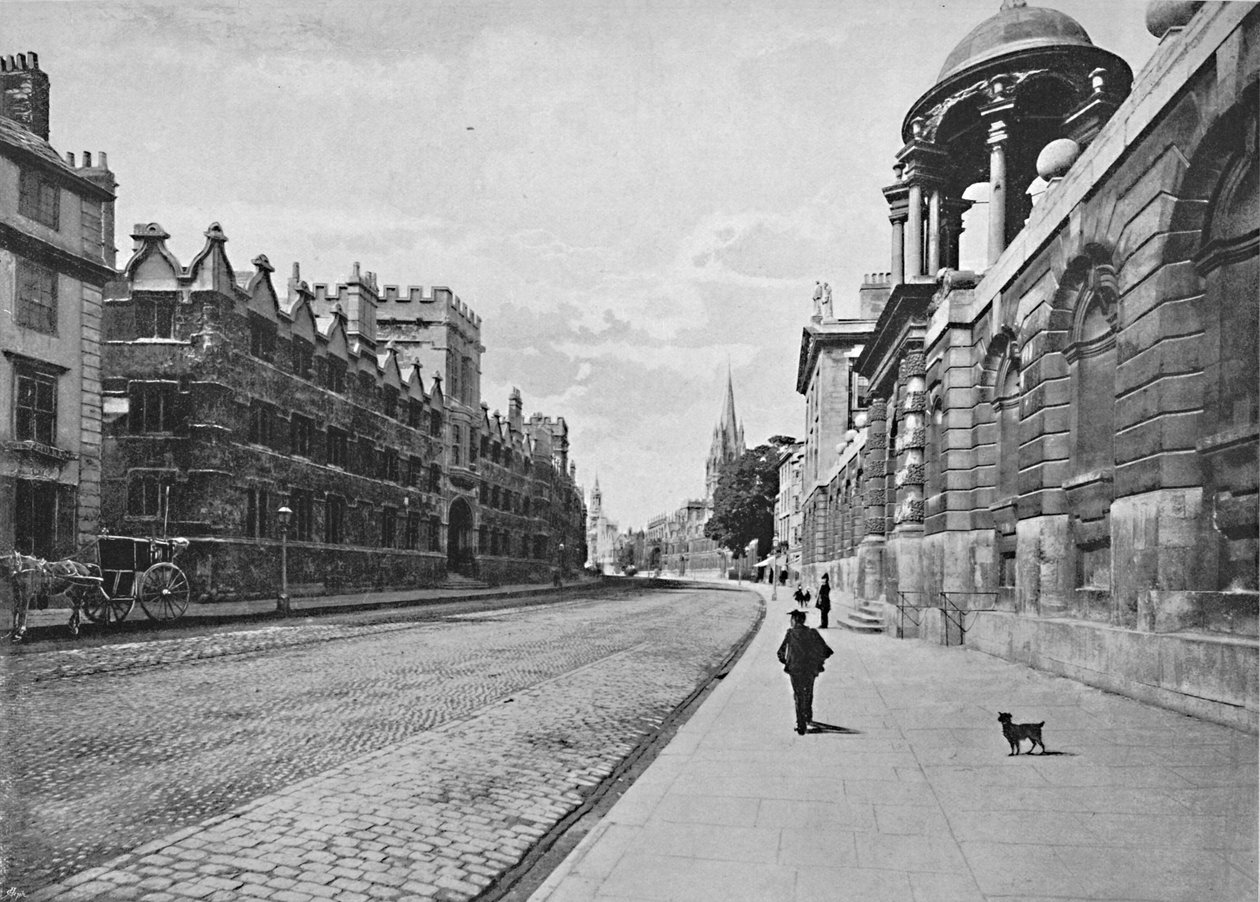University College z High Street w Oksfordzie, ok. 1896 r. autorstwa Unbekannt
