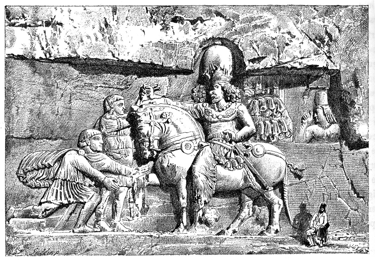 Walerian u stóp Sapora, Grobowce Królewskie w Naksz-I-Rustem, Persepolis, Iran, 1895 autorstwa Unbekannt