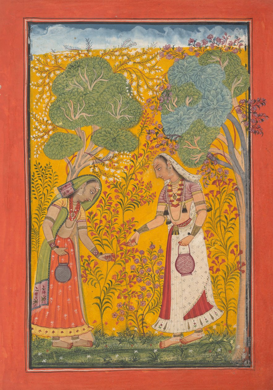 Vasanti Ragini, Strona z girlandy trybów muzycznych z serii Ragamala, ca. 1710. autorstwa Unbekannt