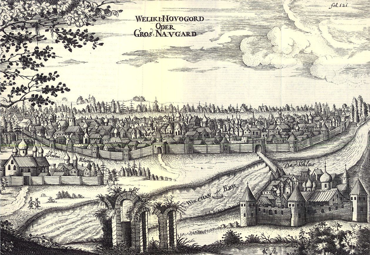 Wielki Nowogród Ilustracja z Podróży do Wielkiego Księcia Moskwy i Króla Persji autorstwa Adama Oleariusa, 1656 autorstwa Unbekannt