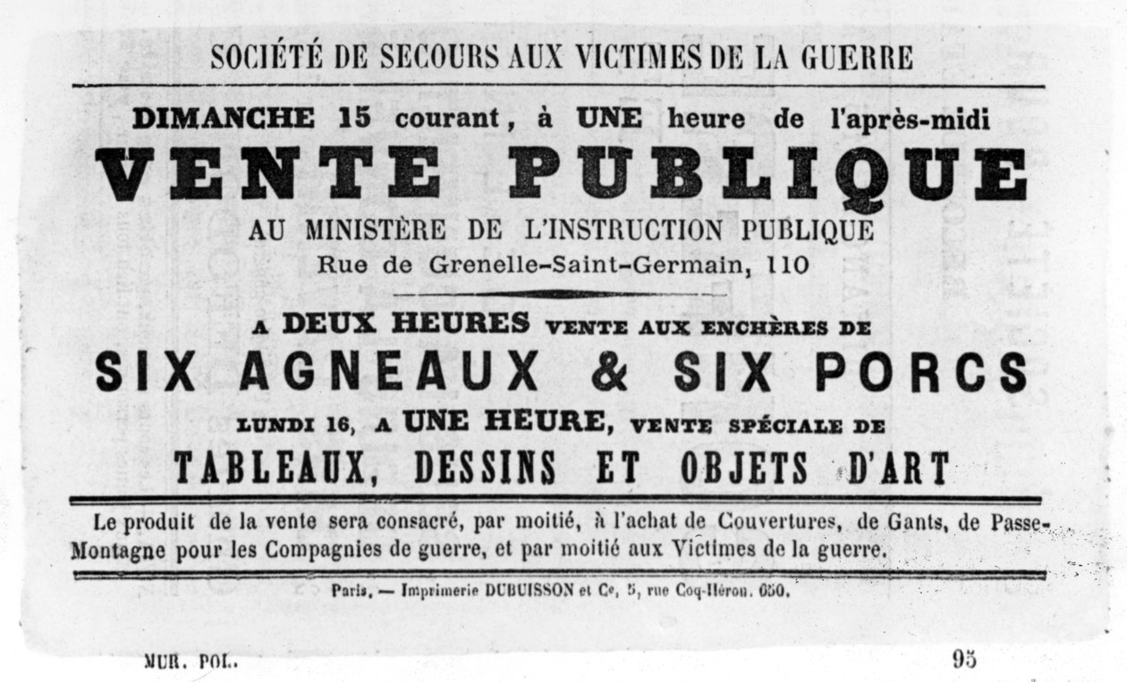 Vente Publique, z francuskich plakatów politycznych Komuny Paryskiej, maj 1871 autorstwa Unbekannt