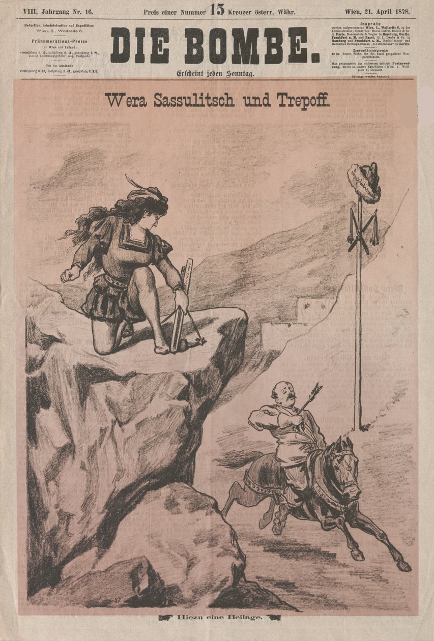 Vera Zasulich i Trepov Okładka Die Bombe, 1878. autorstwa Unbekannt