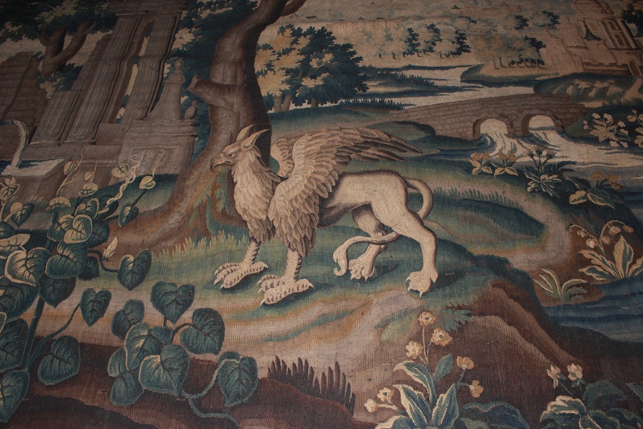 Żyrafa zieleń, gobelin Aubusson - fantastyczne zwierzęce detale autorstwa Unbekannt