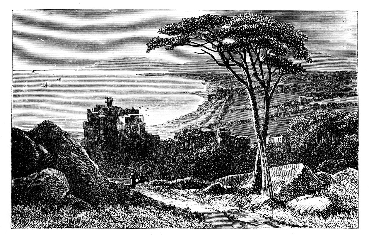 Zamek Wiktorii, w oddali Killiney-Bray Head, Irlandia, ok. 1888 r. autorstwa Unbekannt