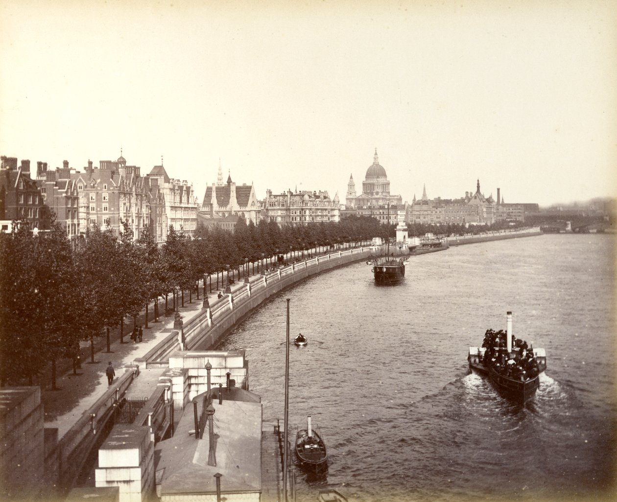 Victoria Embankment, przedstawiająca Ogrody Świątynne i Katedrę św. Pawła, Londyn, 1887 r. autorstwa Unbekannt