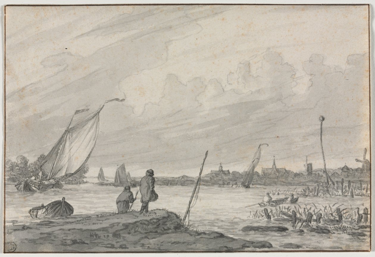 Widok Alkmaar z łodziami, 1600s. autorstwa Unbekannt