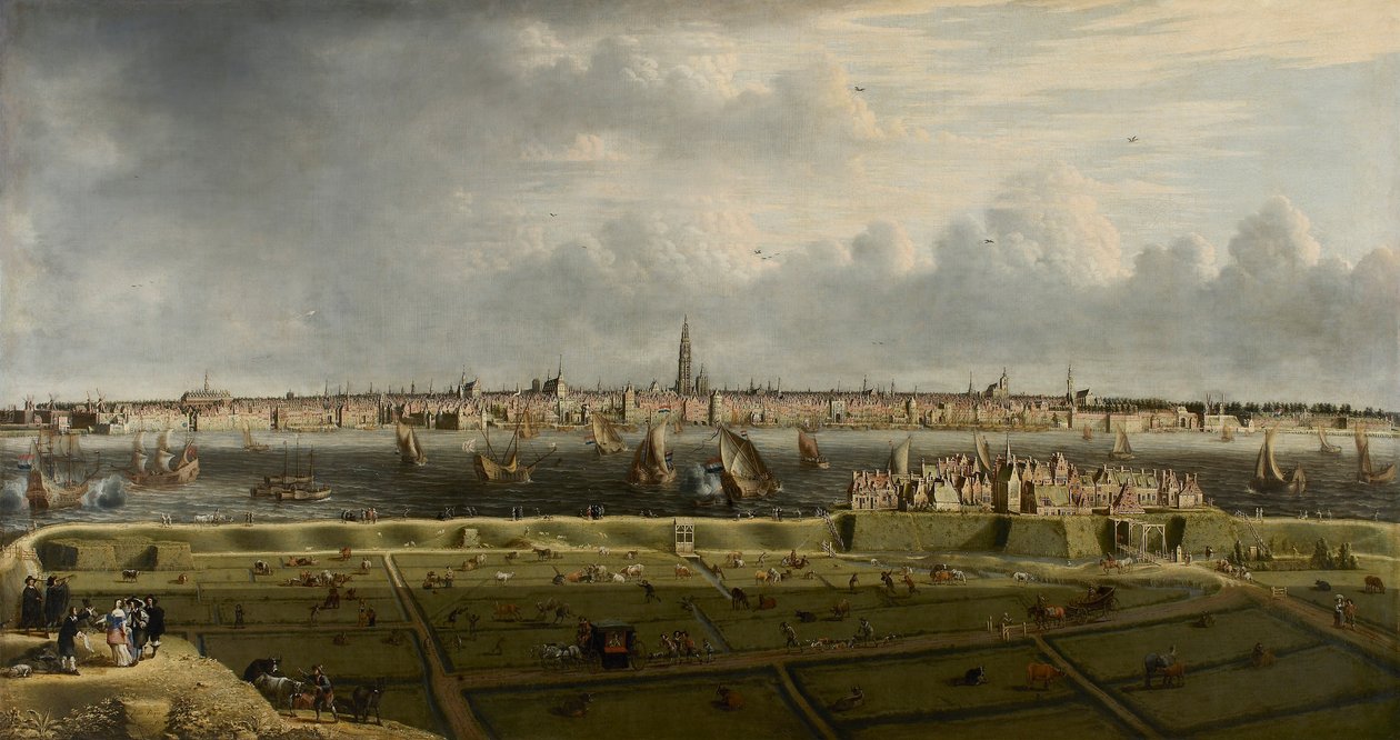 Widok Antwerpii z głowy flamandzkiej, 1658. autorstwa Unbekannt