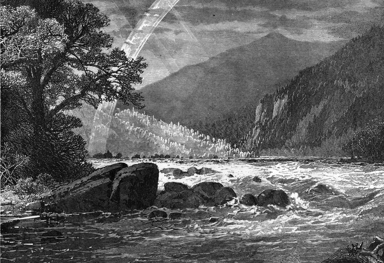 Widok na wodospady balkonowe, James River, Virginia, USA, 1877 r. autorstwa Unbekannt