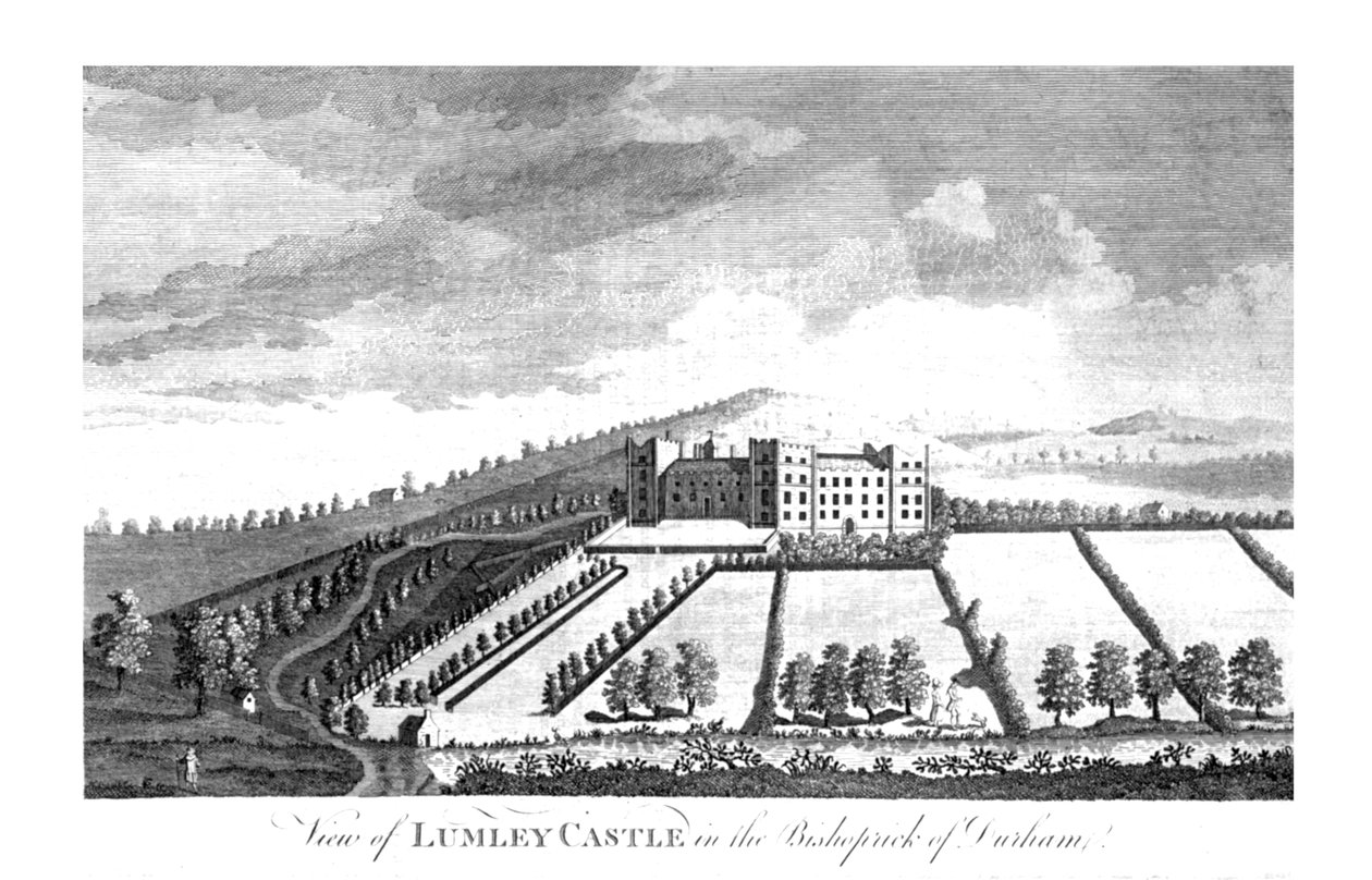 Widok zamku Lumley w Bishoprick of Durham., c1779-1790 autorstwa Unbekannt