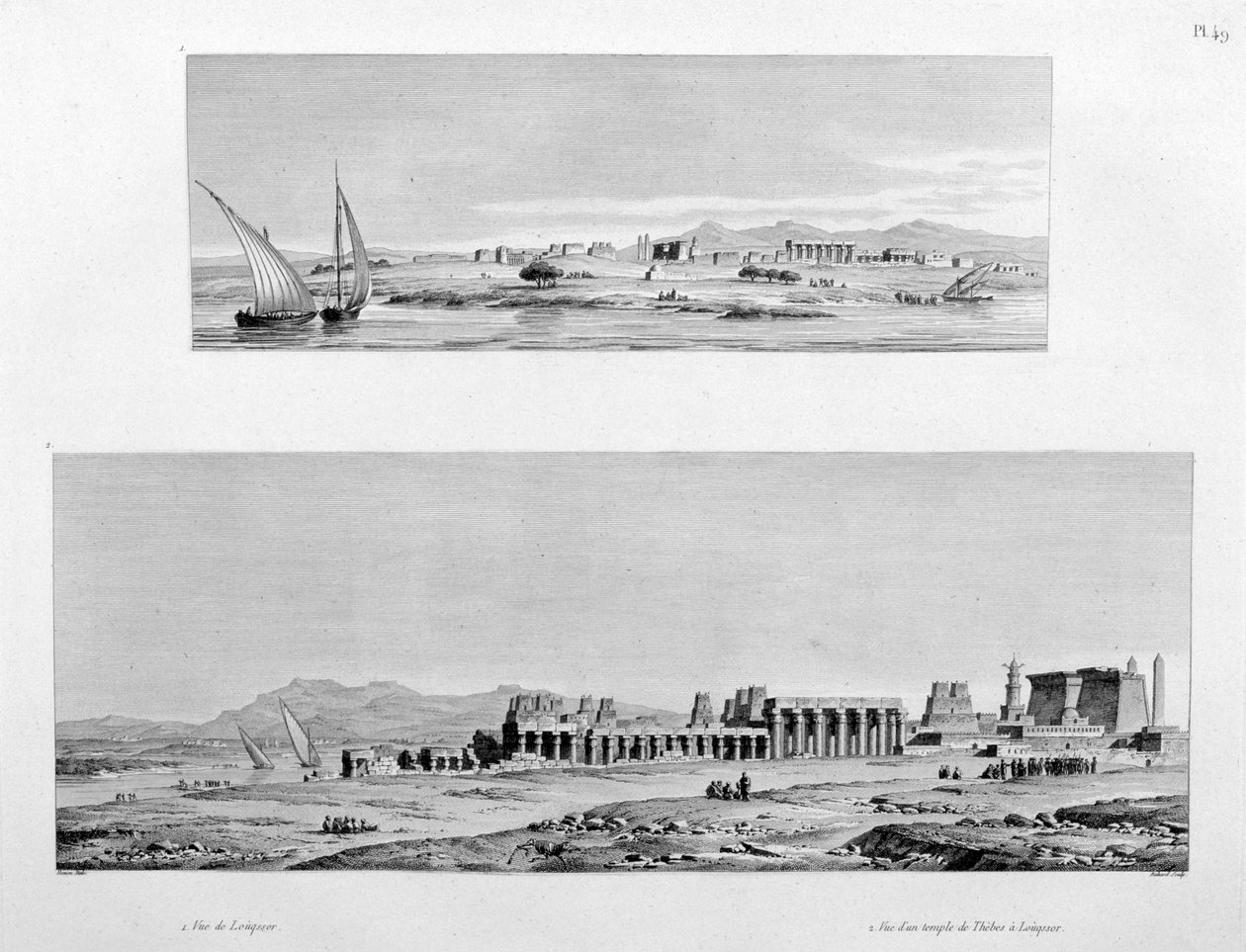 Widok na Luksor i Świątynię Teb w Luksorze, Egipt, ok. 1808 r. autorstwa Unbekannt