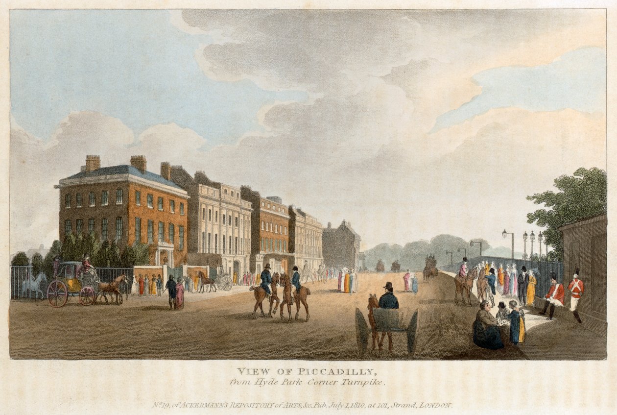 „Widok Piccadilly z Hyde Parku Corner Turnpike”, Londyn, 1810 r. autorstwa Unbekannt