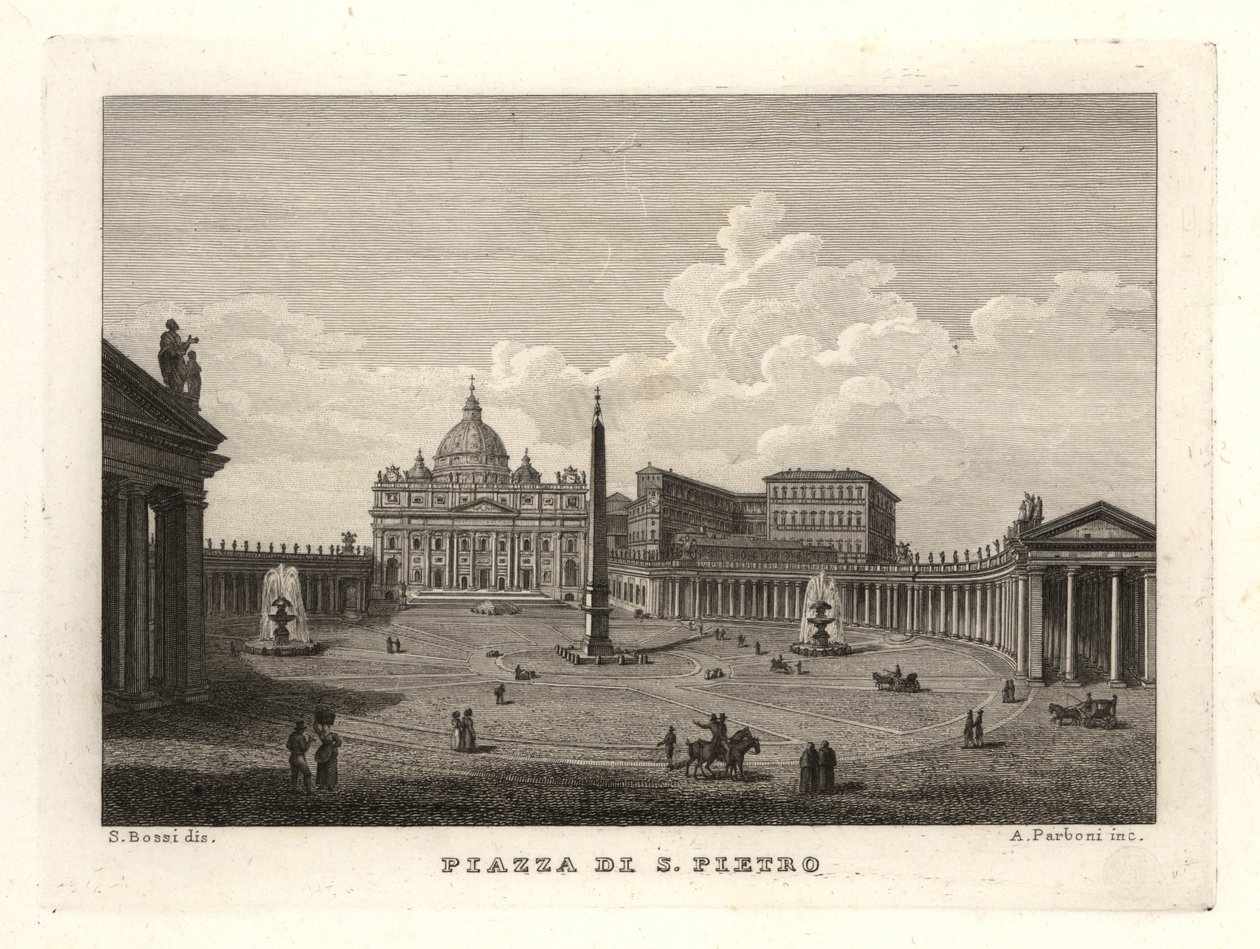 Widok na Plac Świętego Piotra, Piazza di S. Pietro, z Bazyliką Świętego Piotra i starożytnym egipskim obeliskiem autorstwa Unbekannt