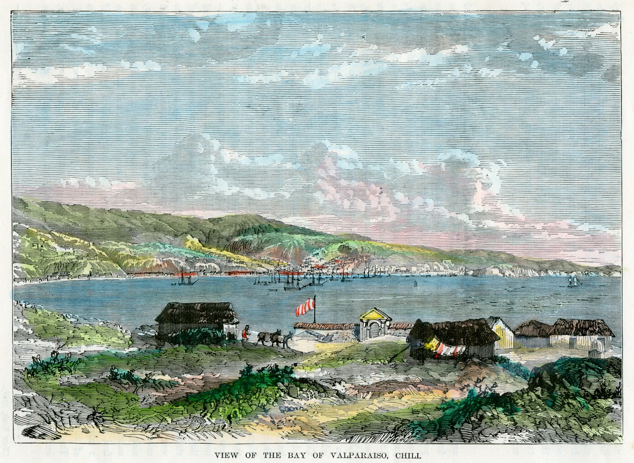 Widok na zatokę Valparaiso, Chile, ok. 1880 r. autorstwa Unbekannt