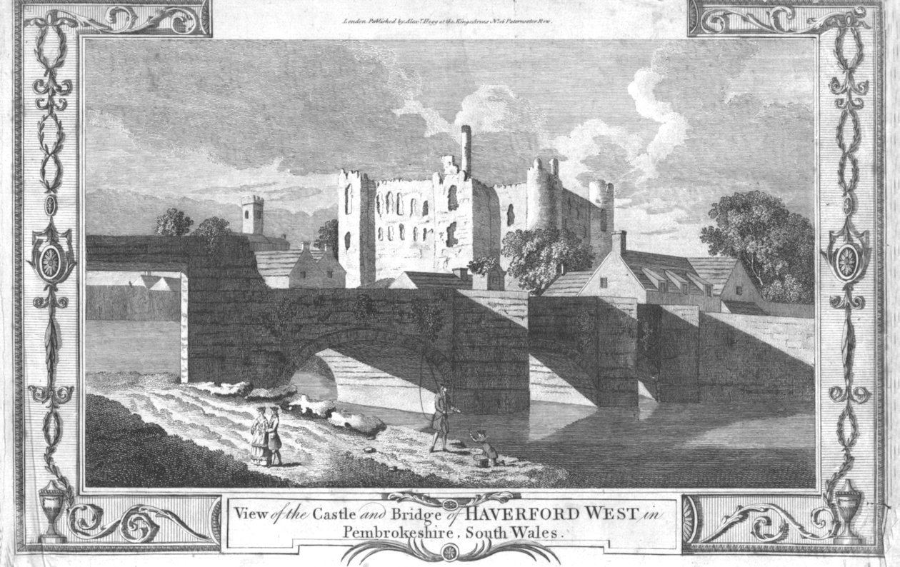 Widok na zamek i most Haverford West w Pembrokeshire., koniec XVIII wieku autorstwa Unbekannt