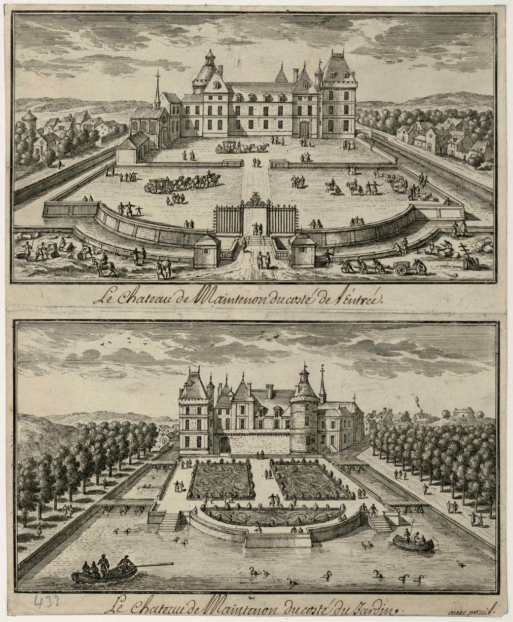 Widok na Château de Maintenon od wejścia iz ogrodu, XVII wiek. autorstwa Unbekannt