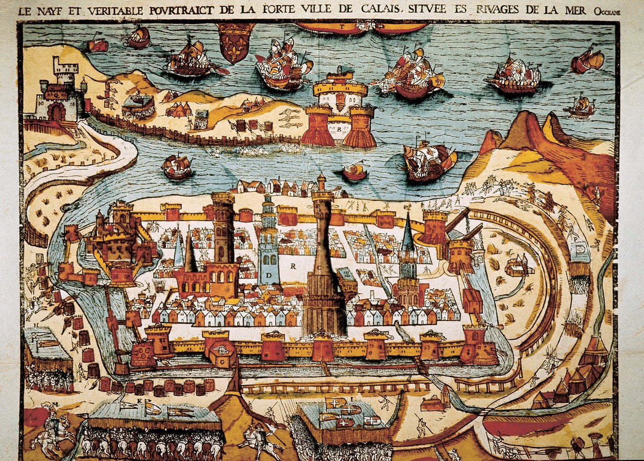 Widok miasta Calais w 1538 roku. Ksylografia. autorstwa Unbekannt