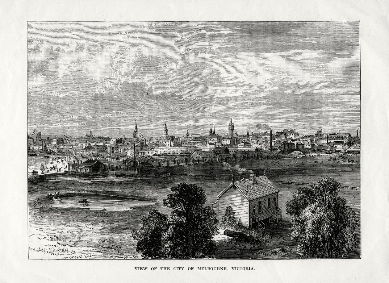 Widok na miasto Melbourne, Wiktoria, Australia, 1877 autorstwa Unbekannt
