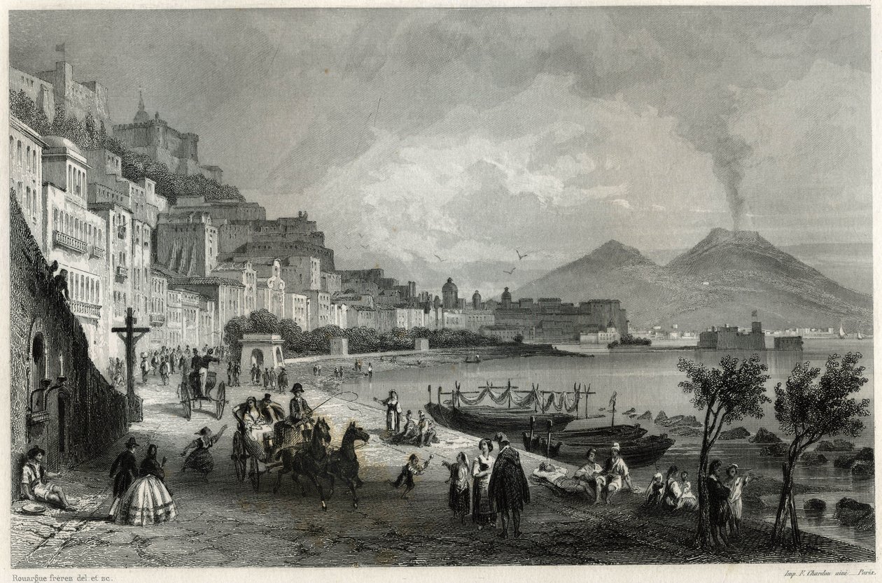 Widok na port i miasto Neapol w XIX wieku w książce Louisa Enaulta (1824-1900), francuskiego dziennikarza i podróżnika o Morzu Śródziemnym. autorstwa Unbekannt