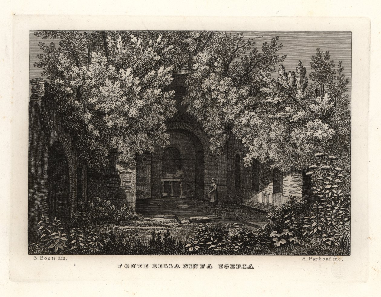 Widok źródła nimfy Egeria, Fonte della Ninfa Egeria, Parco Cafarella, Rzym autorstwa Unbekannt