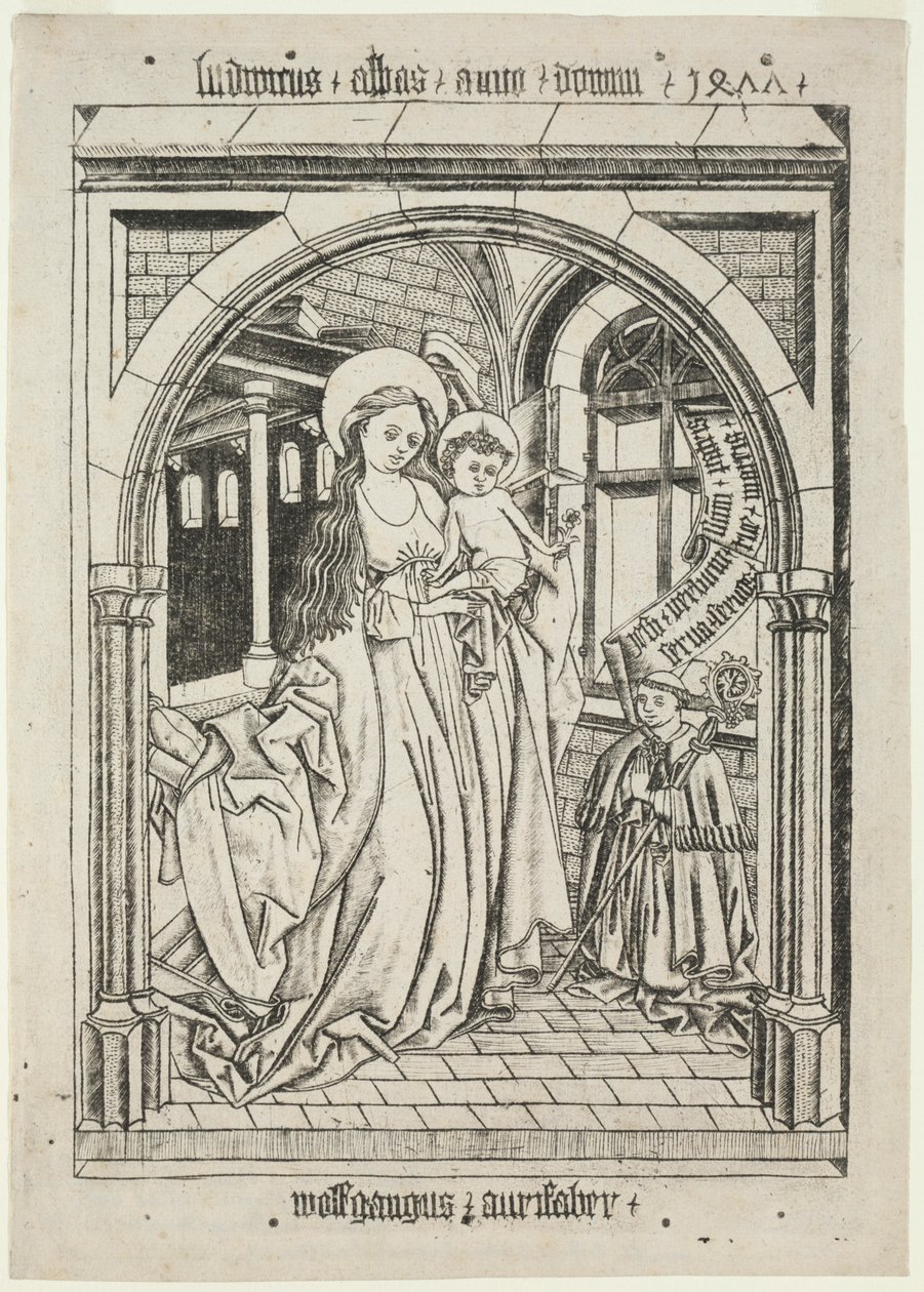 Dziewica z Dzieciątkiem, opat Ludwig klęczący, 1400s. autorstwa Unbekannt