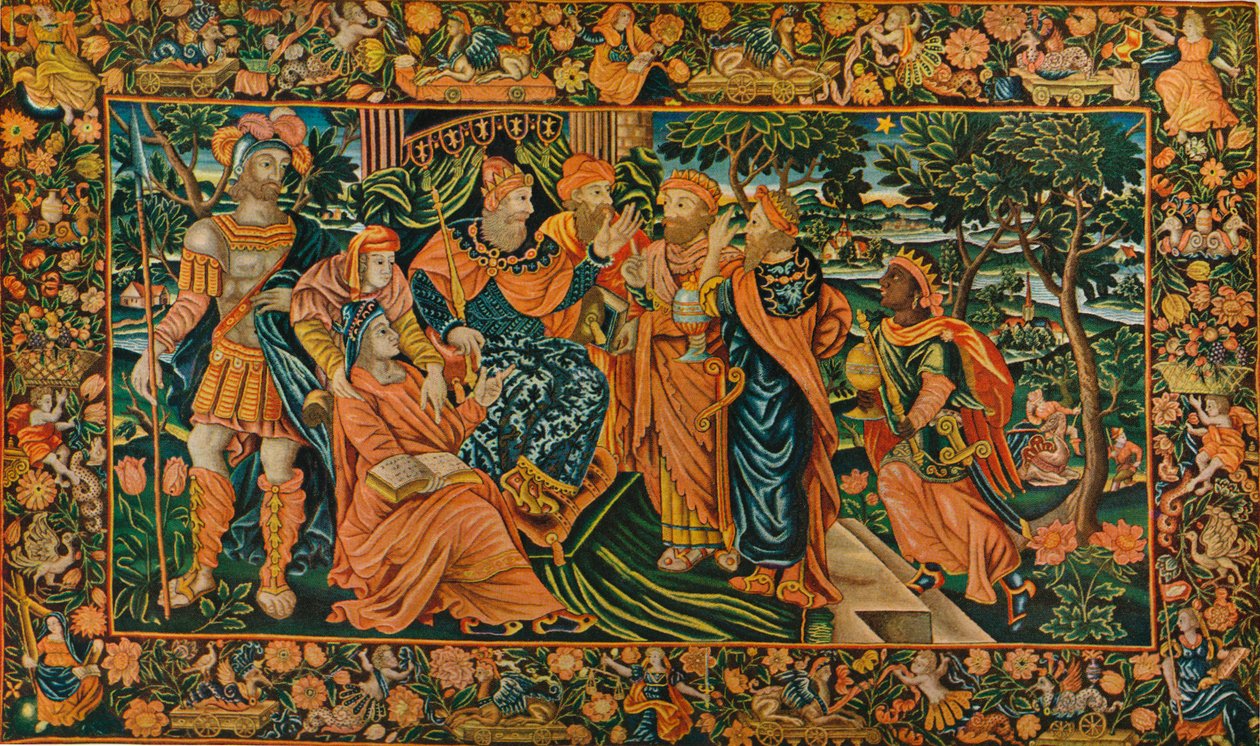 Wizyta Trzech Króli u Heroda: Elżbietański panel Petit-Point, XVI w. autorstwa Unbekannt