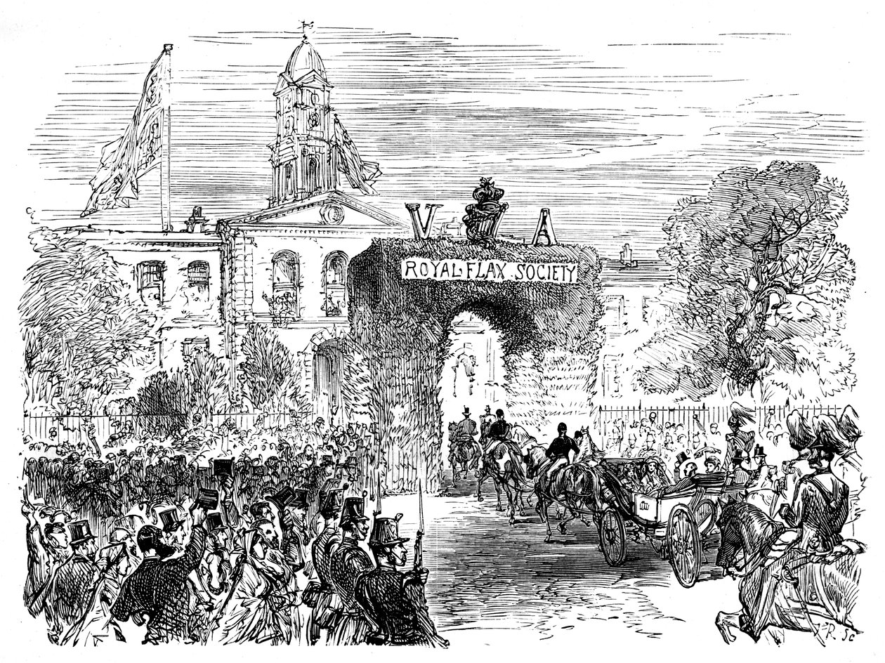 Wizyta królowej i księcia Alberta w Linen Hall, Belfast, ok. 1850 r., ok. 1888 r. autorstwa Unbekannt
