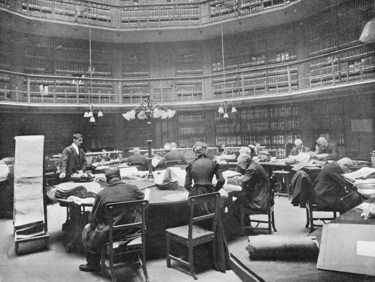Goście przeszukujący tomy w Public Record Office, Chancery Lane, Londyn, 1903 r. autorstwa Unbekannt