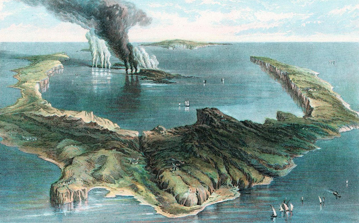 Wybuch wulkanu na wyspie Thera Santorini, 1866 autorstwa Unbekannt