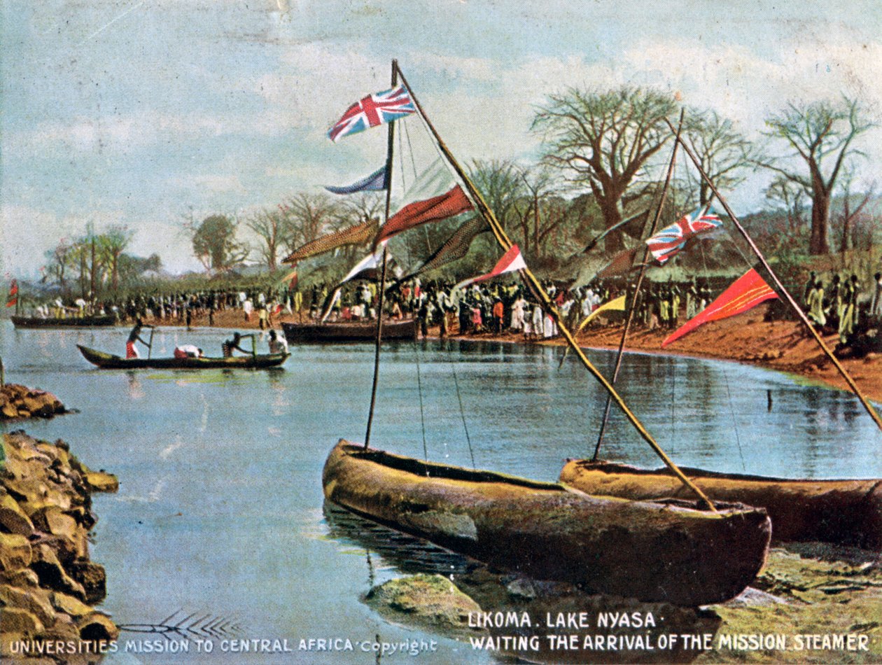 Oczekiwanie na przybycie parowca misyjnego, Likoma, jezioro Nyasa, Afryka, 1904 autorstwa Unbekannt