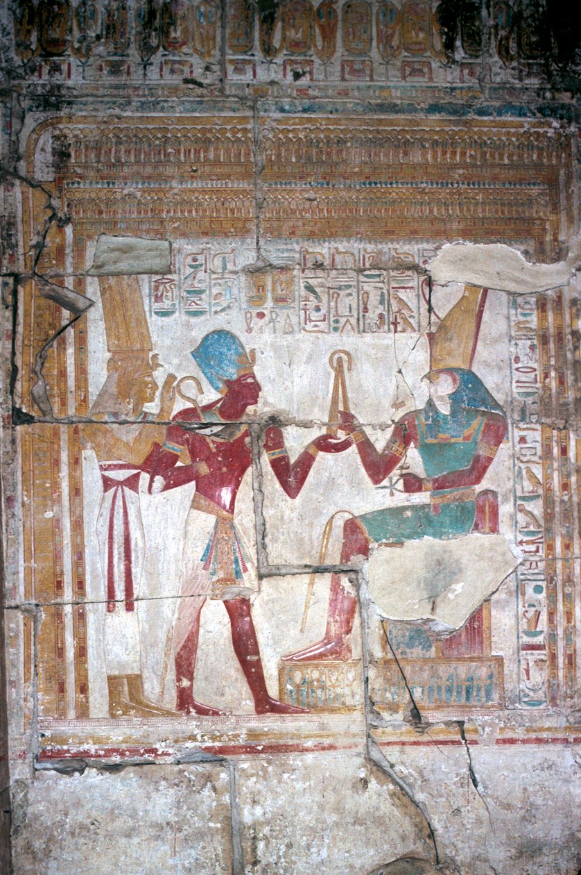 Malowidło ścienne przedstawiające Setosa I przed Horusem, Świątynia Setosa I, Abydos, Egipt, XIX dynastia, ok. 1280 r. p.n.e. autorstwa Unbekannt