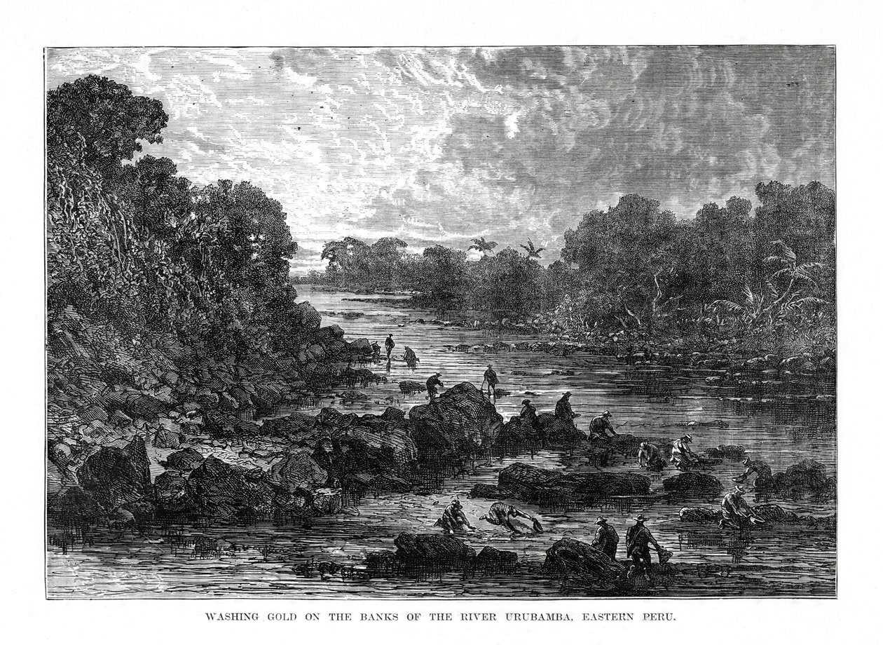 Pranie złota na brzegach rzeki Urubamba, Peru, 1877 autorstwa Unbekannt