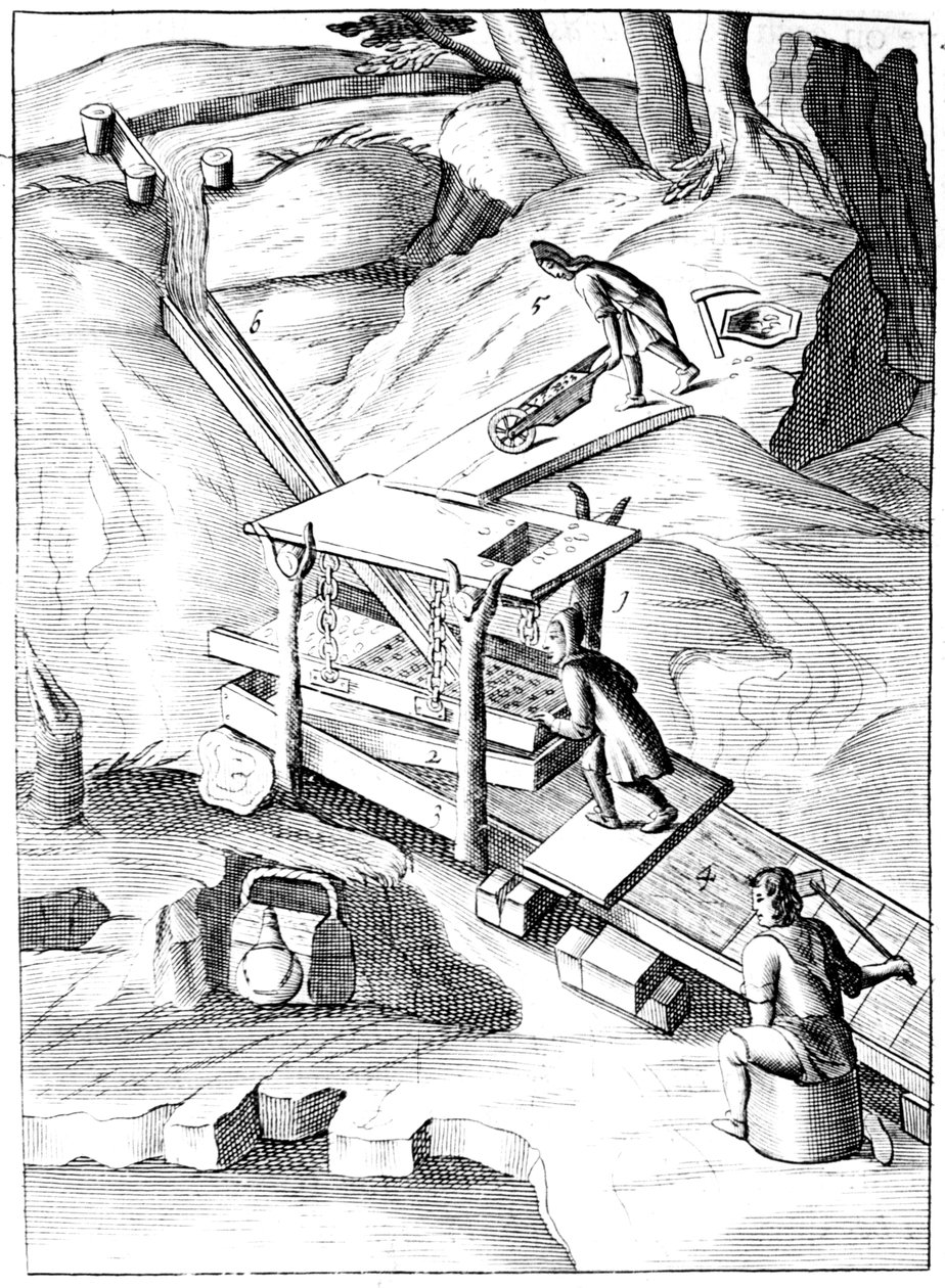 Płukanie rudy w celu wydobycia złota, 1683 autorstwa Unbekannt