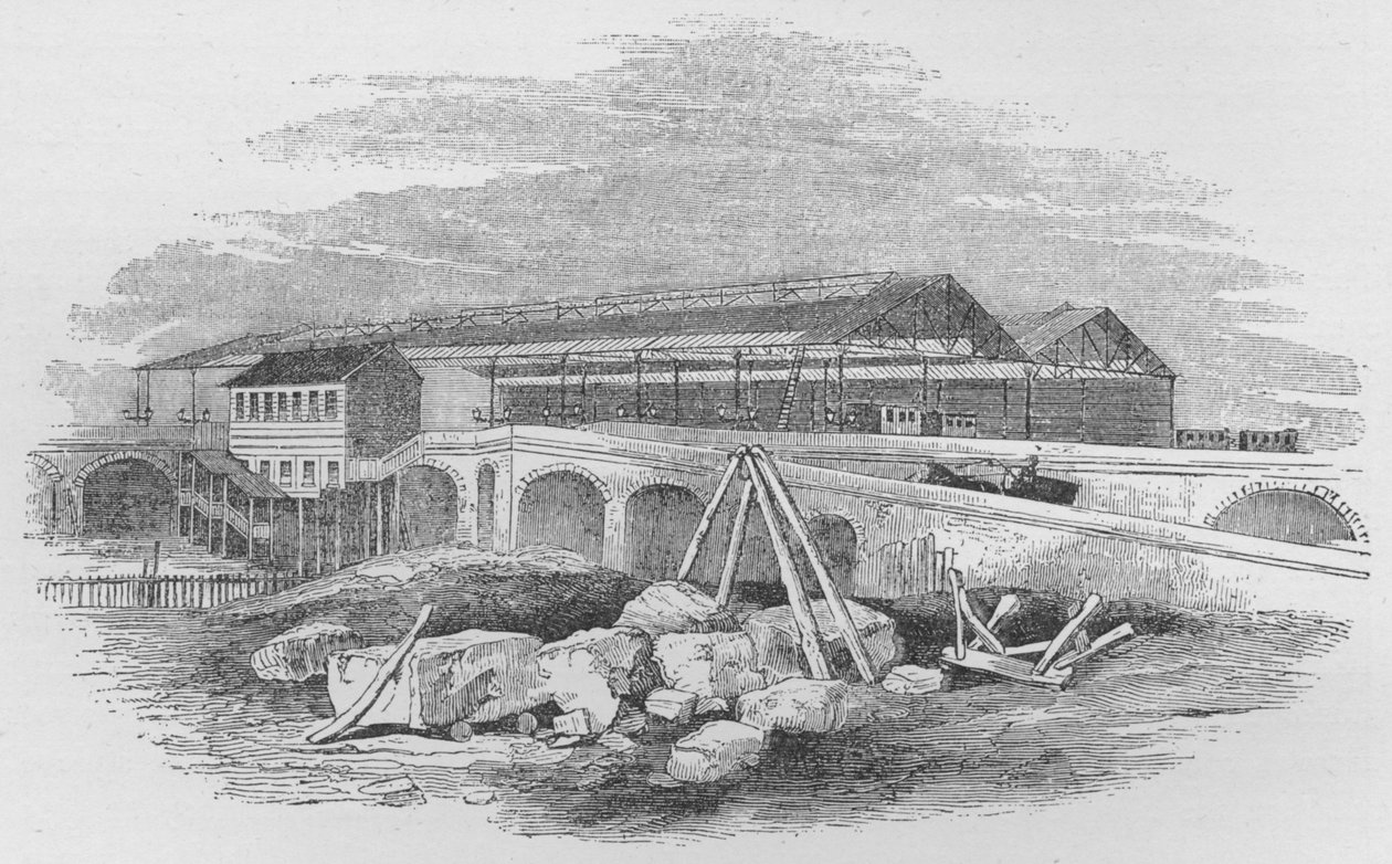 Stacja kolejowa Waterloo, tak jak wyglądała podczas budowy, ok. 1848 r., 1912 r. autorstwa Unbekannt