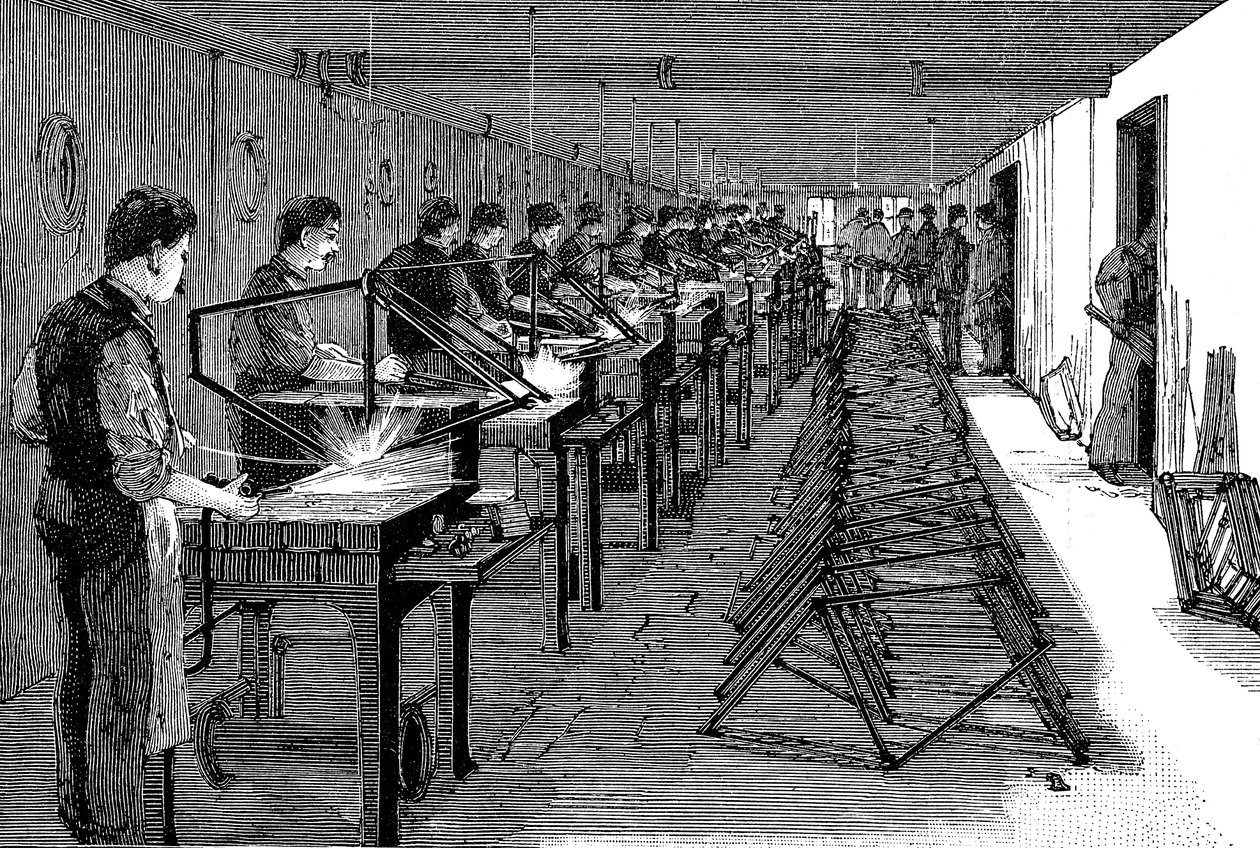 Spawanie ram rowerowych w amerykańskiej fabryce, 1900 autorstwa Unbekannt