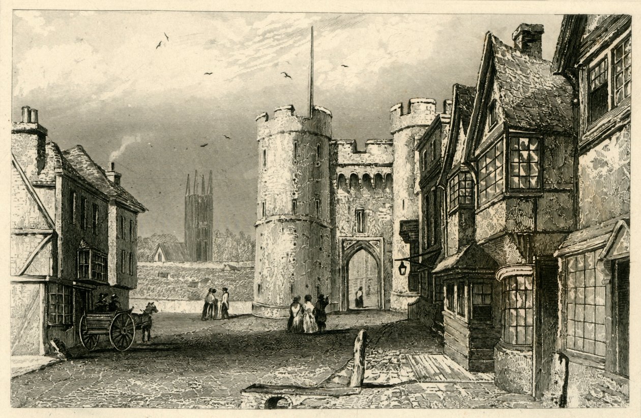 Zachodnia Brama, Canterbury, Kent, c1845. autorstwa Unbekannt