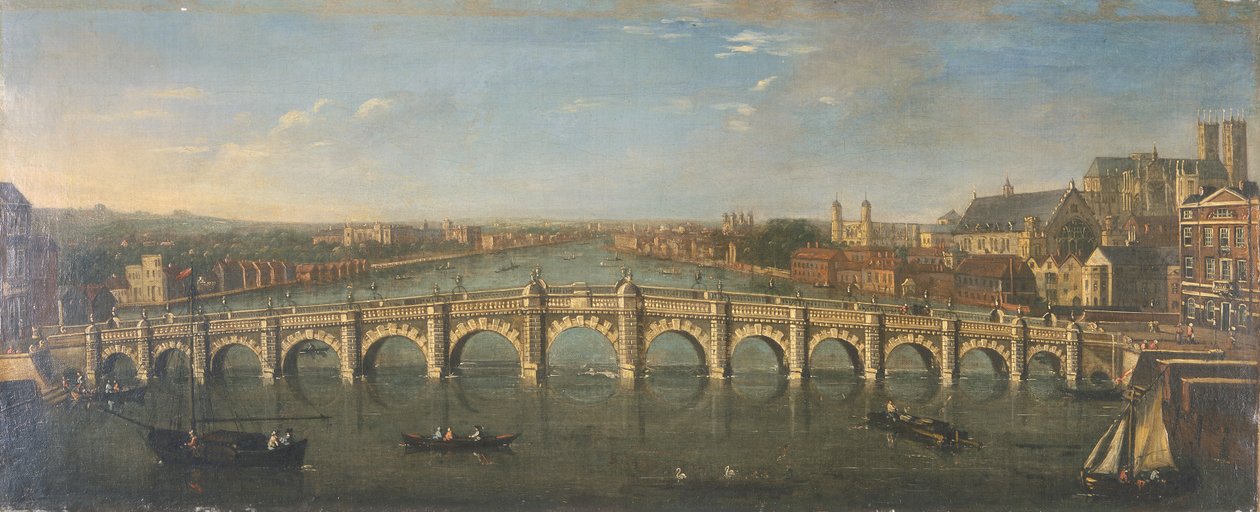 „Most Westminster z rzeki, patrząc na południe”, ok. 1750 autorstwa Unbekannt