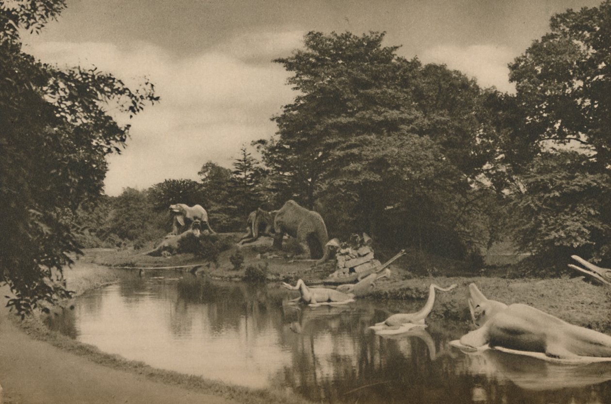 Gdzie bestie prehistorii czają się nad jeziorem na terenie pałacu, c1935. autorstwa Unbekannt