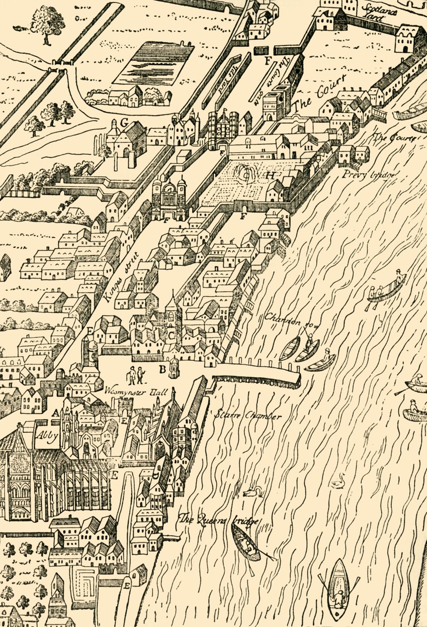 Whitehall i Westminster. Z mapy Aggas, 1881. autorstwa Unbekannt