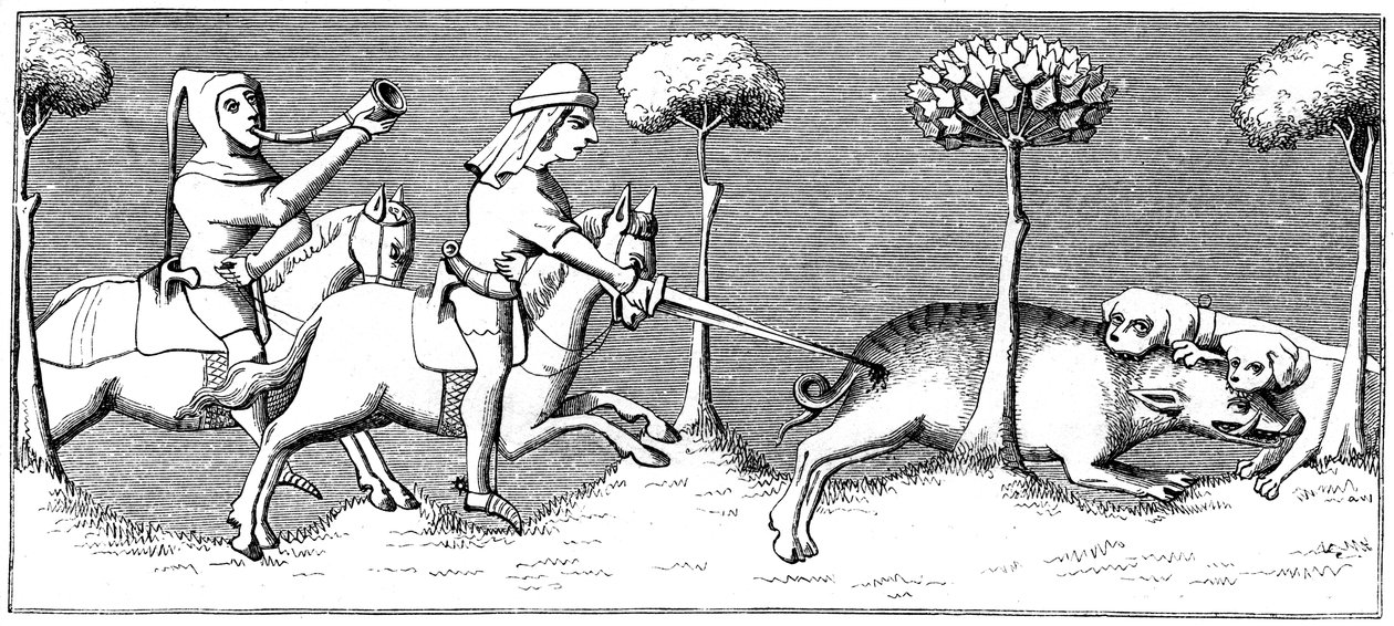 Polowanie na dziki z psami, XIV wiek 1849 autorstwa Unbekannt