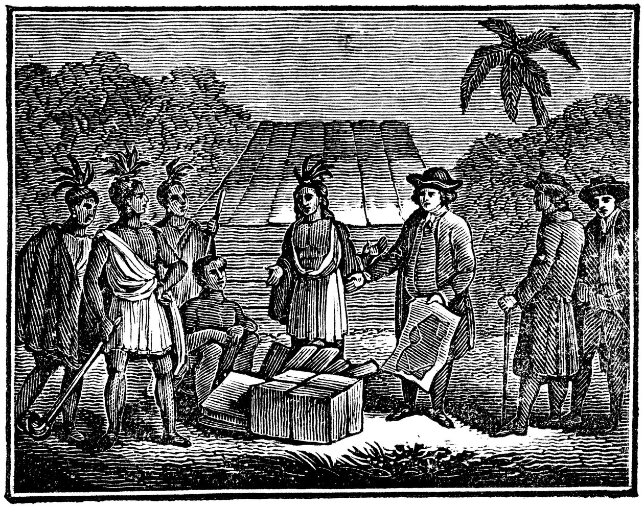 William Penn z rdzennymi Amerykanami, angielski kolonista kwakrów, 1830 autorstwa Unbekannt